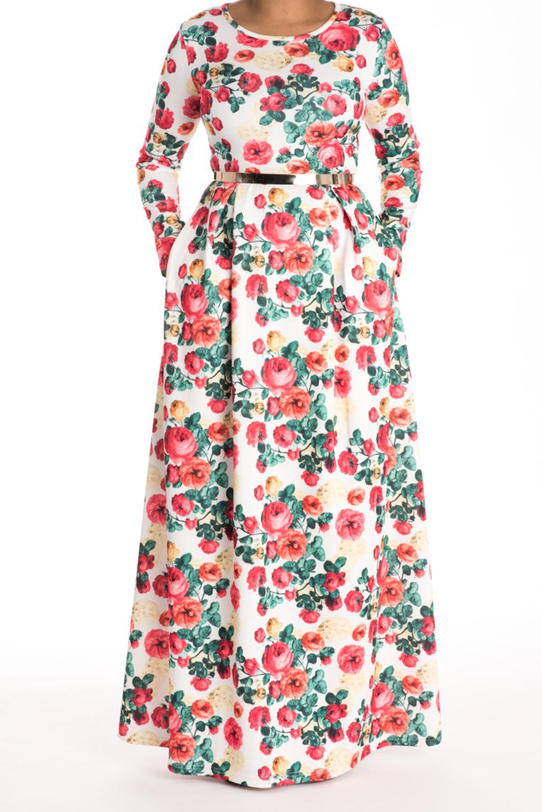 Red Floral Striking Flair Dress Kabayare