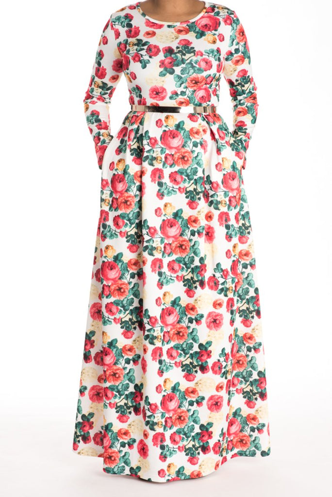 Red Floral Striking Flair Dress Kabayare