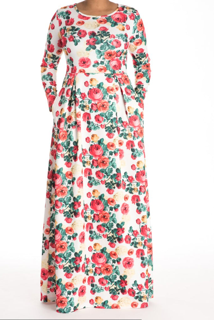 Red Floral Striking Flair Dress Kabayare