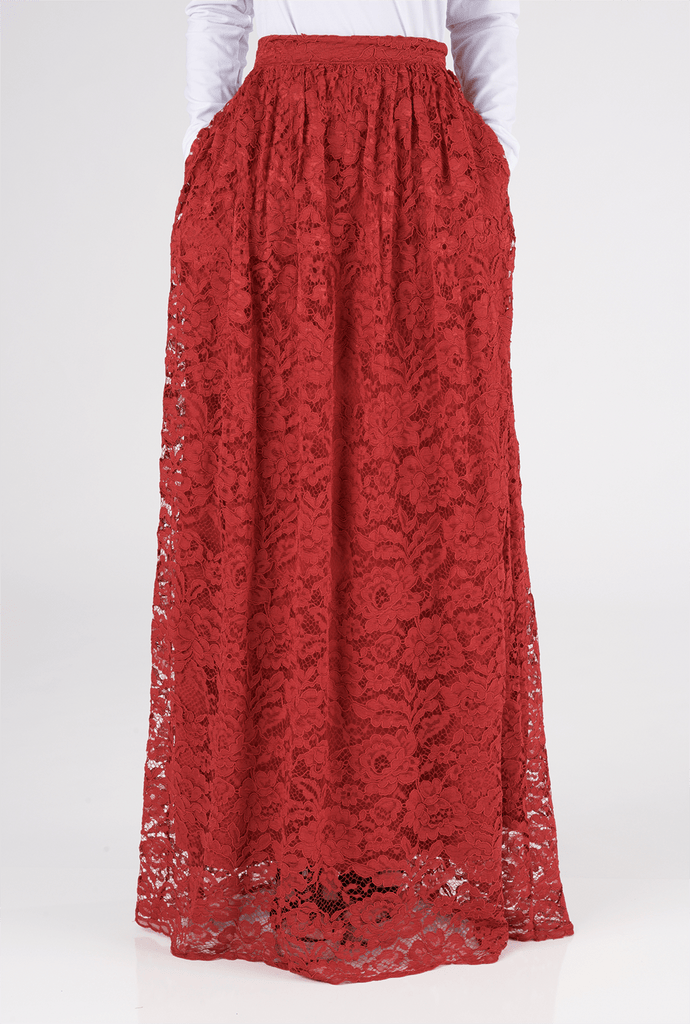 Red Garden Lace Maxi Skirt Kabayare