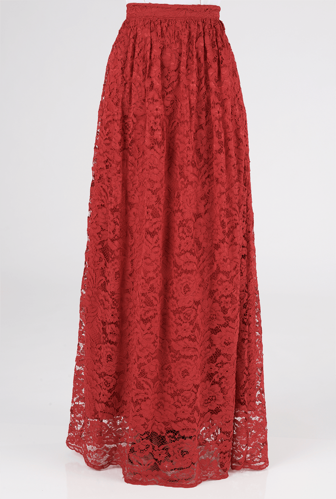 Red Garden Lace Maxi Skirt Kabayare