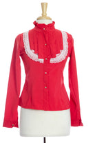 Red Lace Long Sleeve Ruffle Shirt Kabayare