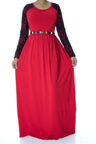 Red Lace Sleeve maxi dress Kabayare