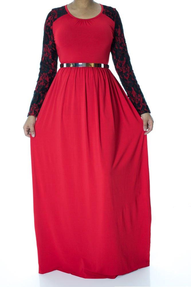 Red Lace Sleeve maxi dress Kabayare