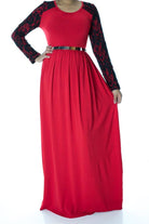 Red Lace Sleeve maxi dress Kabayare