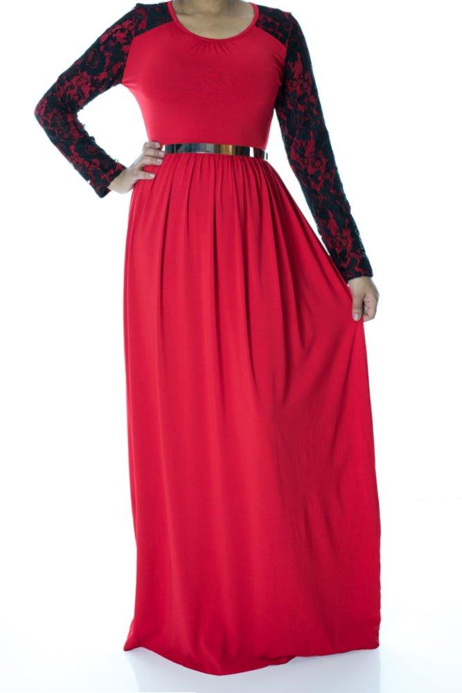 Red Lace Sleeve maxi dress Kabayare
