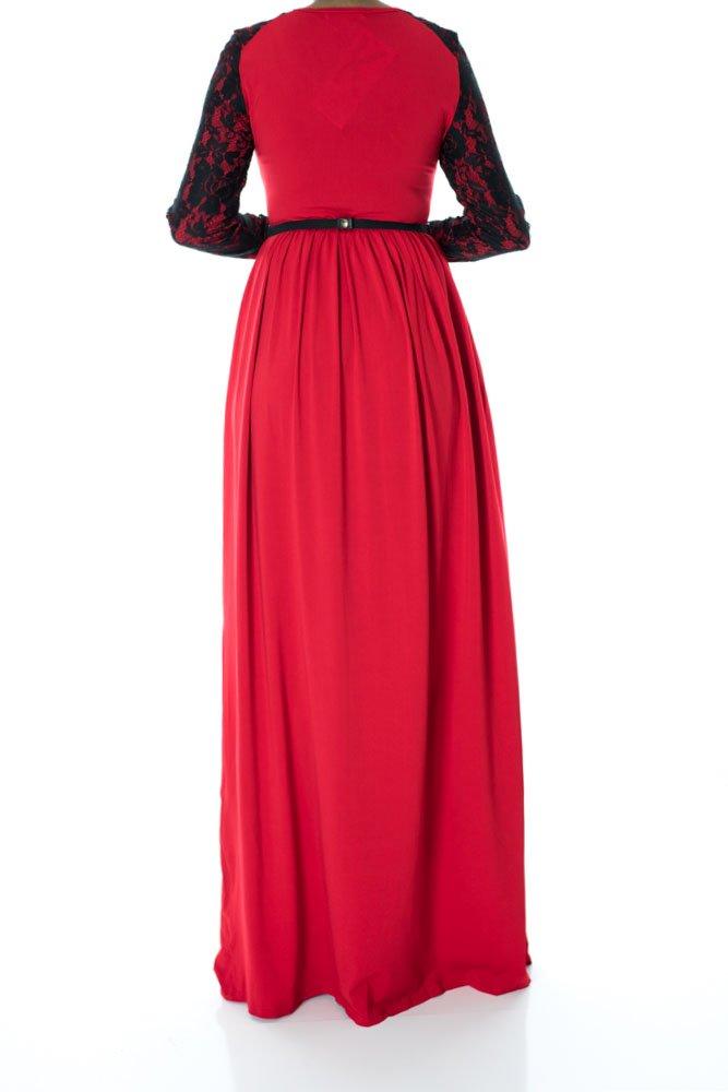 Red Lace Sleeve maxi dress Kabayare