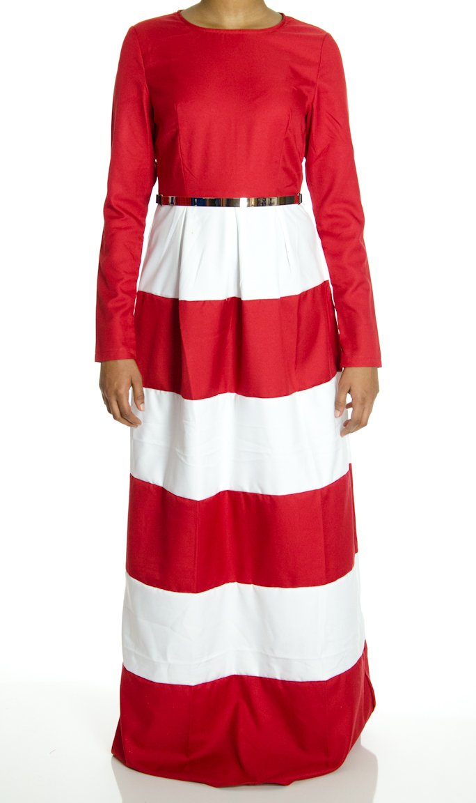 Red Modern Stripe Maxi dress Kabayare