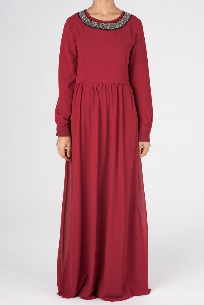 Red Neck Beaded Maxi Dress Kabayare