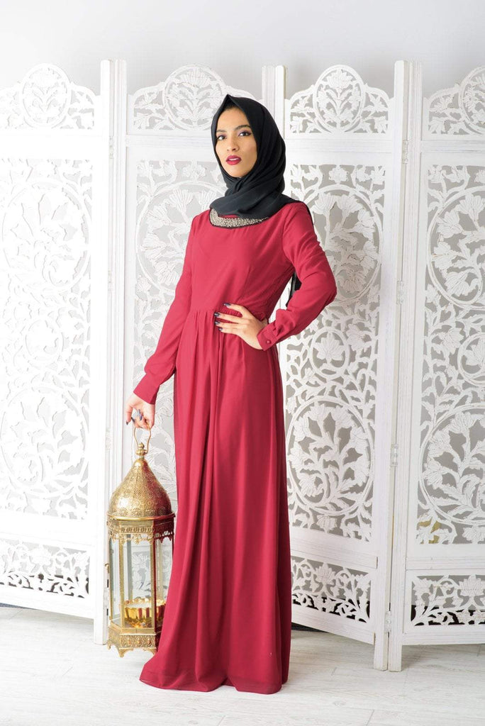 Red Neck Beaded Maxi Dress Kabayare