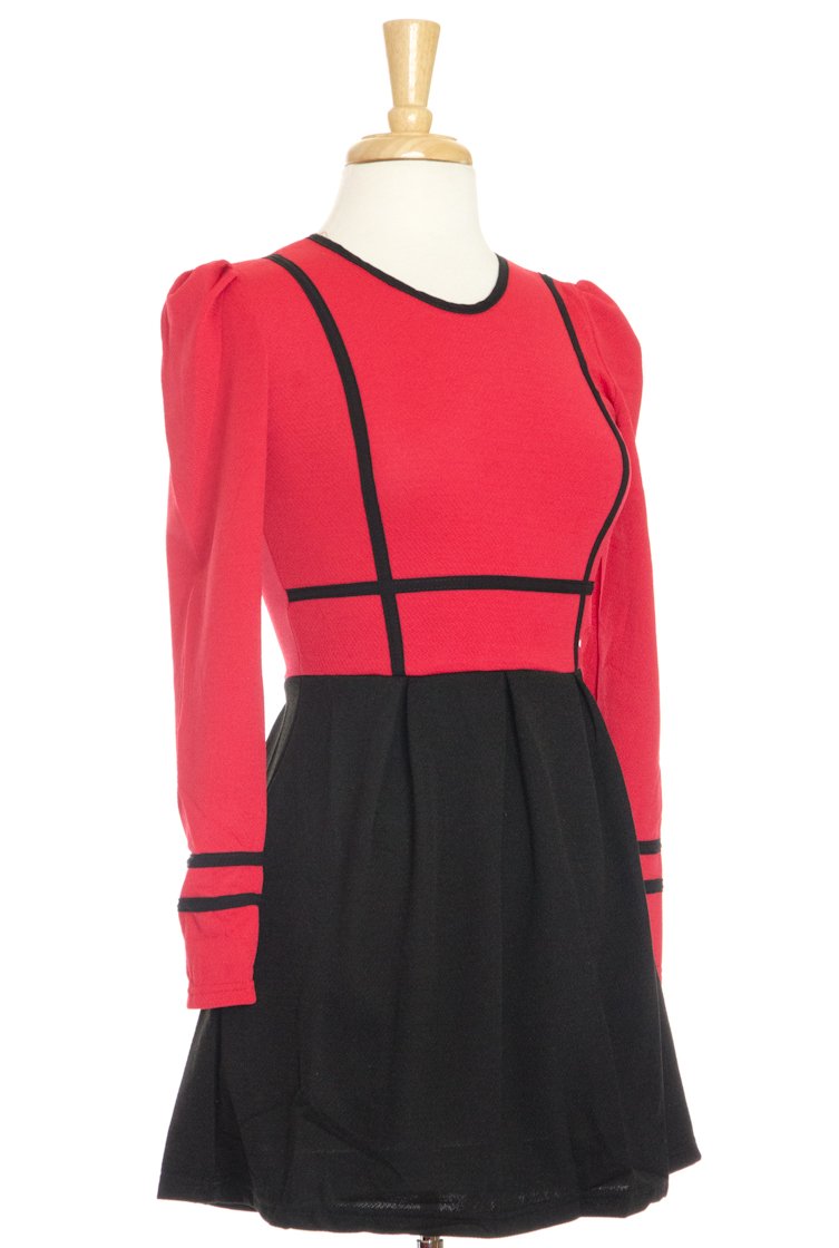 Red Piped Colorblock Top Kabayare