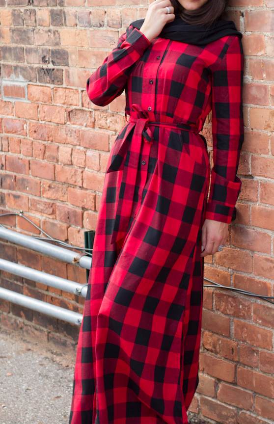 Red Plaid Maxi Dress Kabayare