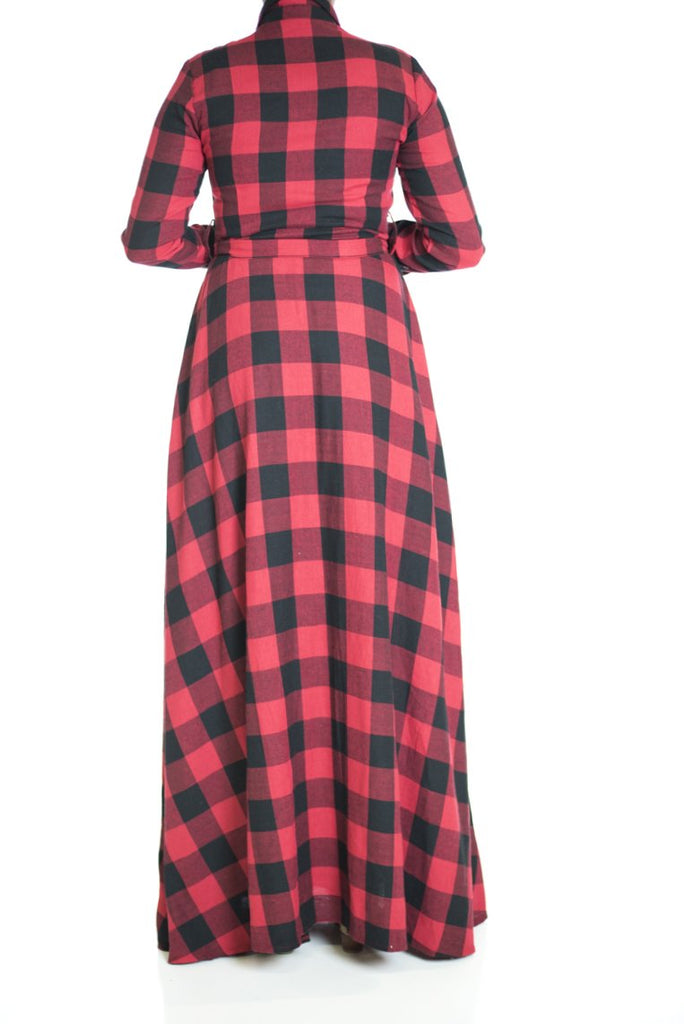 Red Plaid Maxi Dress Kabayare