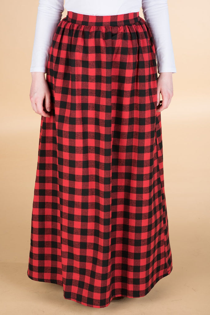 Red Plaid Maxi Skirt Kabayare