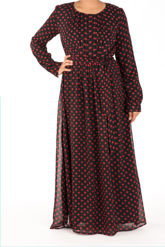 Red Polka dot chiffon dress Kabayare