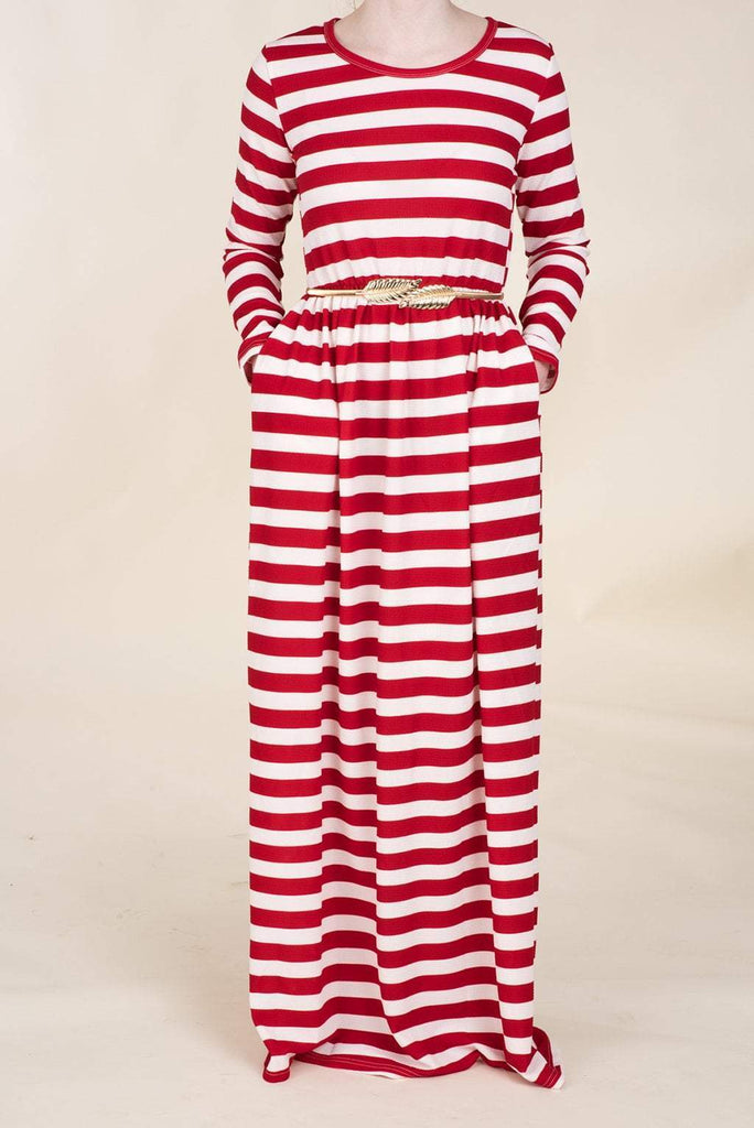 Red Stripes Textured Print Dress Kabayare