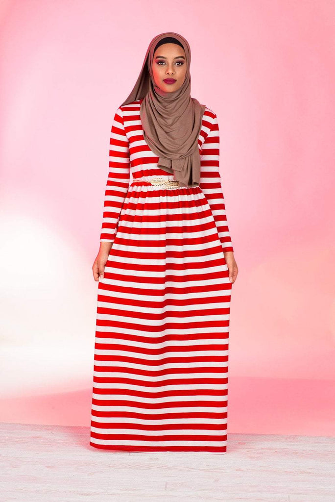 Red Stripes Textured Print Dress Kabayare