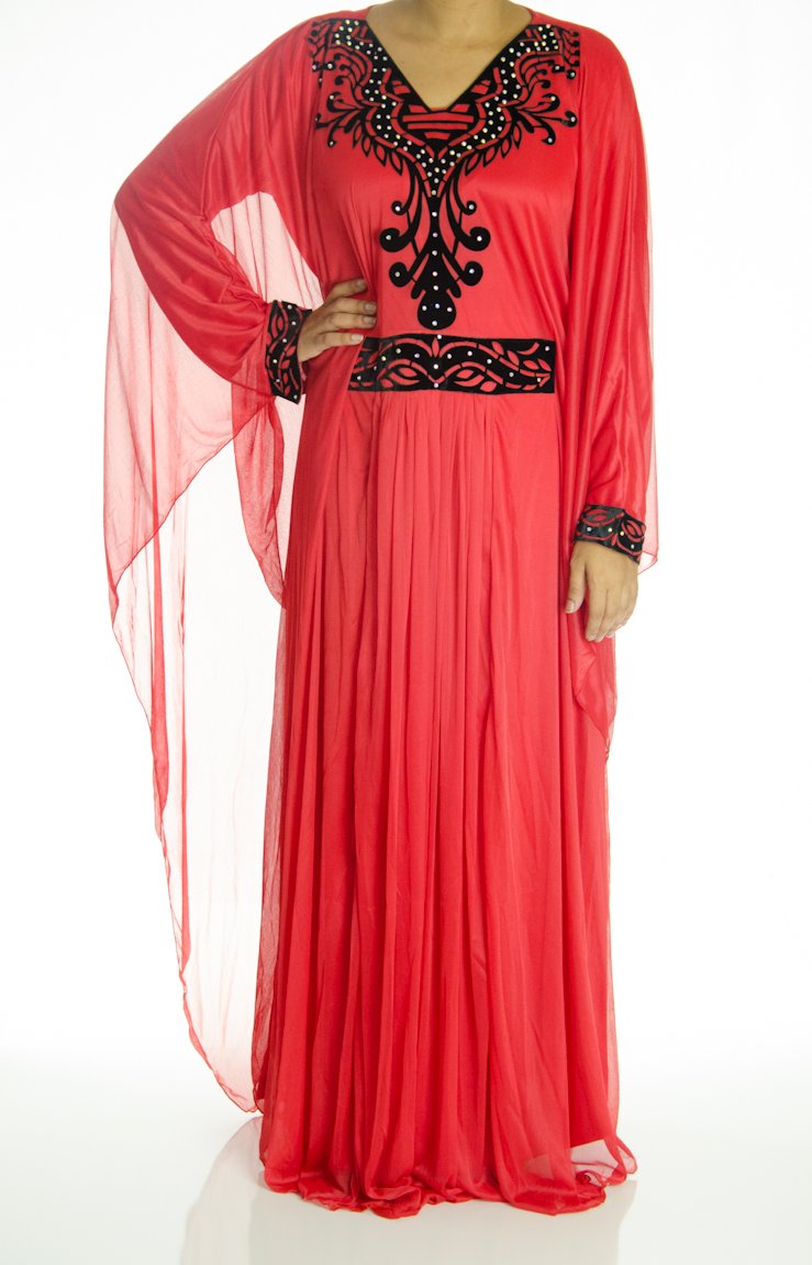 Red Velvet Vine Kaftan Dress Kabayare