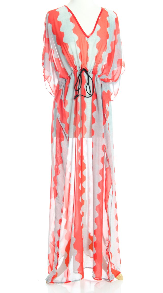 Red ZigZag Kimono Maxi Dress Kabayare