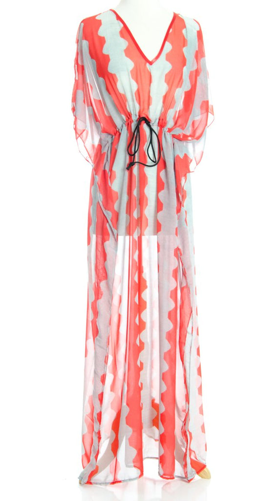 Red ZigZag Kimono Maxi Dress Kabayare