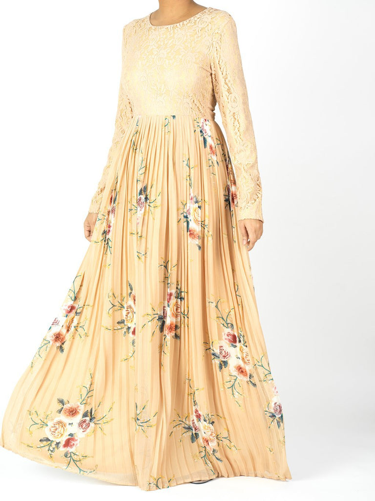 romantic floral Pleated Maxi Dress Kabayare