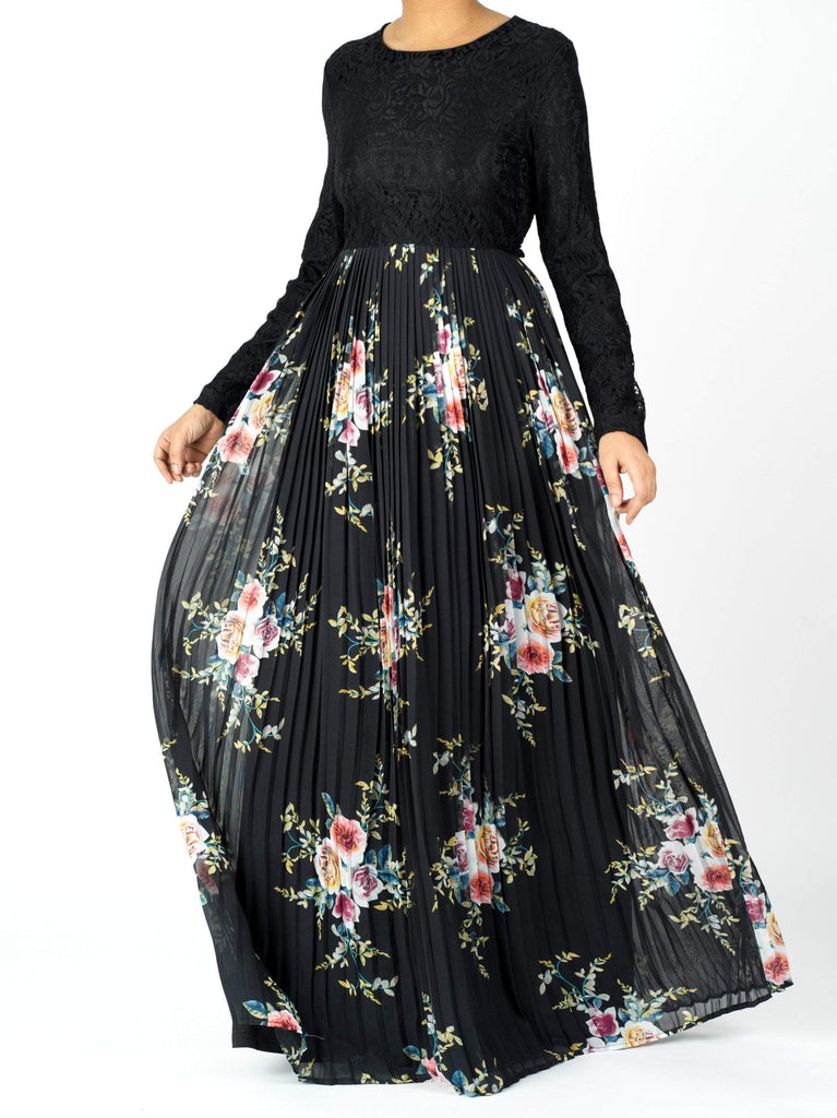 romantic floral Pleated Maxi Dress Kabayare