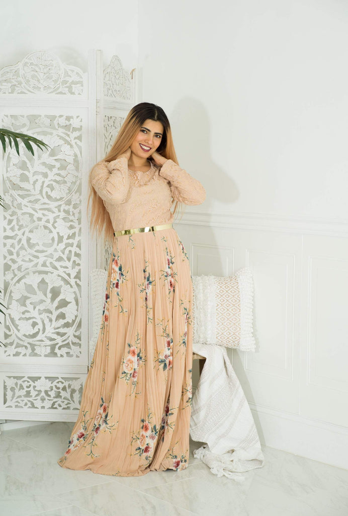 romantic floral Pleated Maxi Dress Kabayare