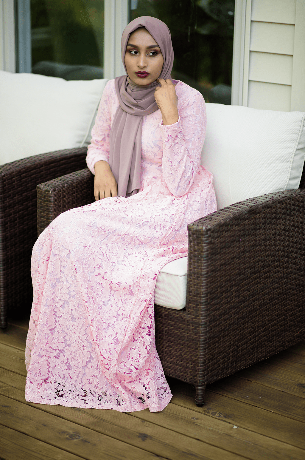 Rose Pink Floral Pattern Lace Dress Kabayare