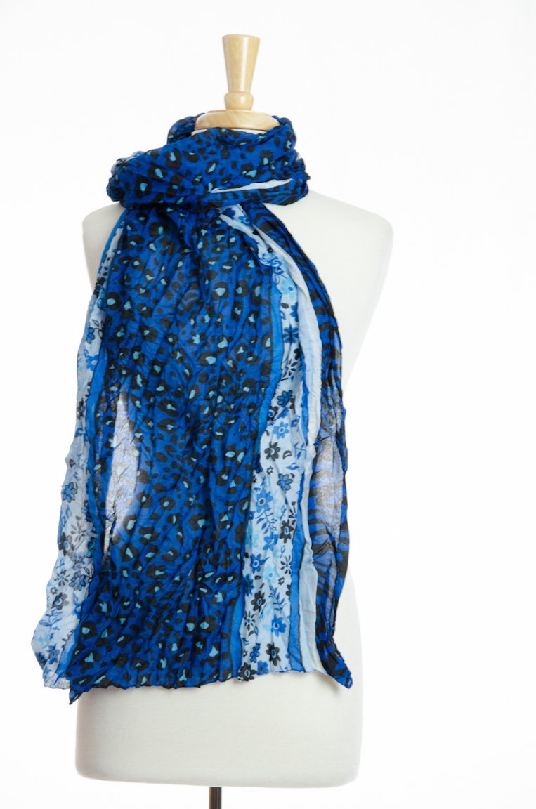 Royal Blue Leopard Crinkle Scarf Kabayare