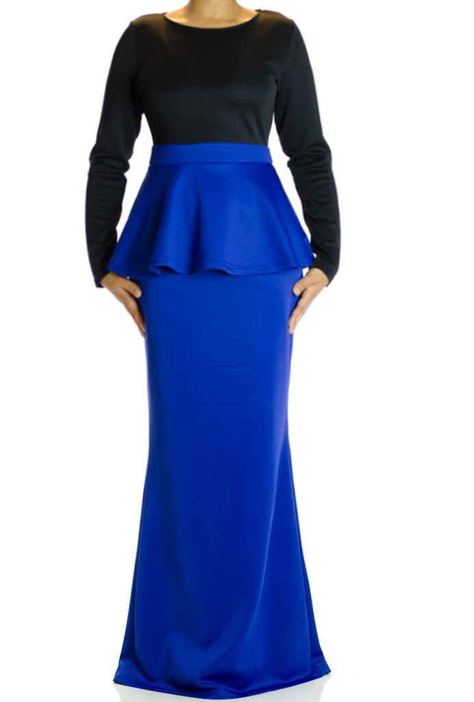 Royal Two-Tone Peplum Maxi Dress Kabayare