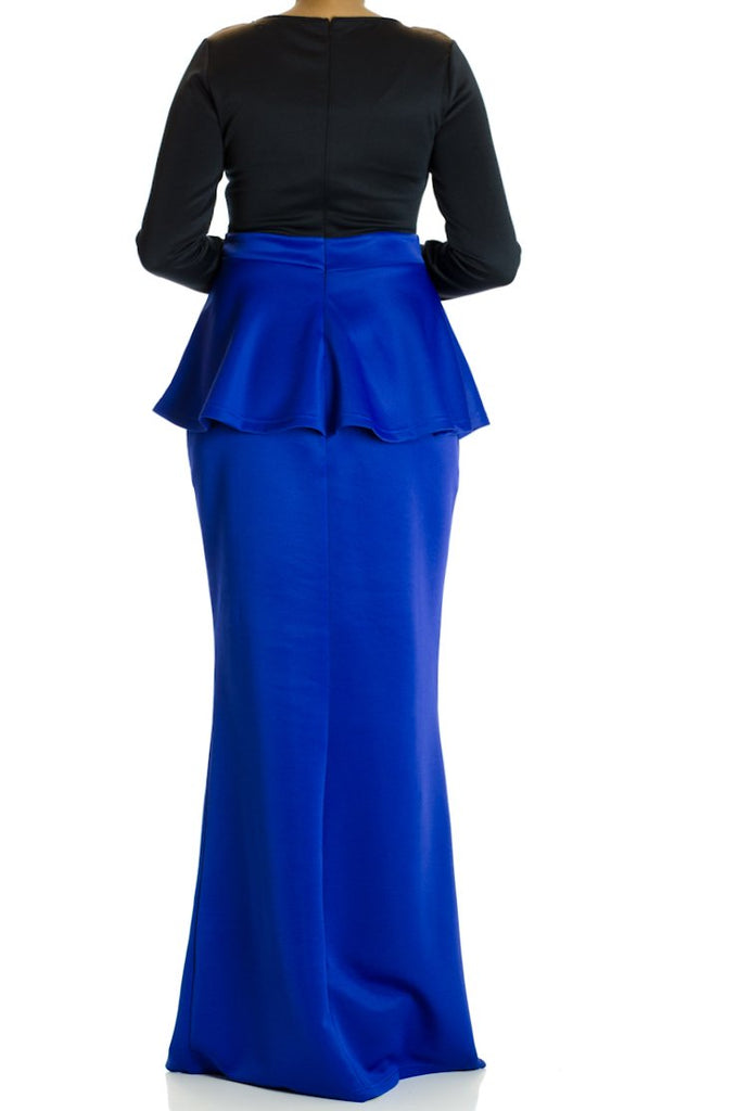 Royal Two-Tone Peplum Maxi Dress Kabayare