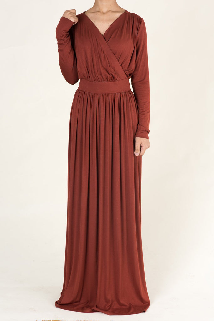 Rust V-NECK JERSEY MAXI DRESS Kabayare