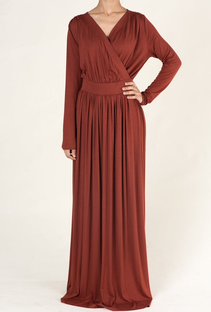 Rust V-NECK JERSEY MAXI DRESS Kabayare