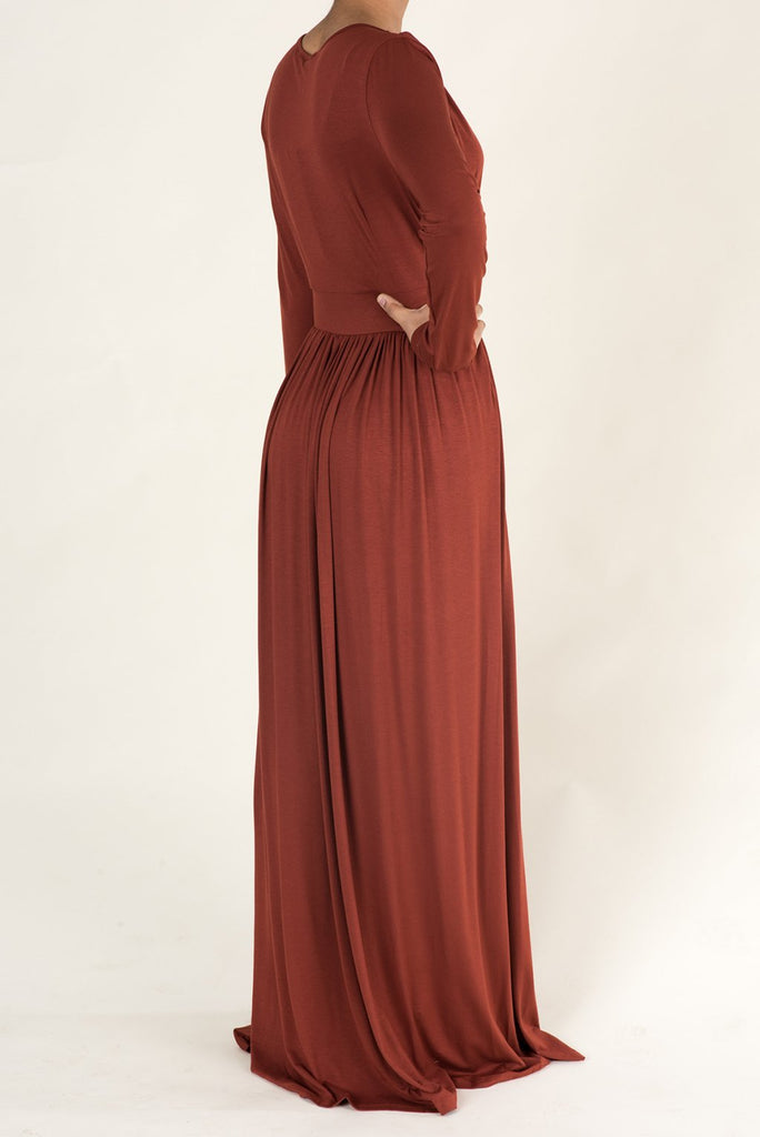 Rust V-NECK JERSEY MAXI DRESS Kabayare