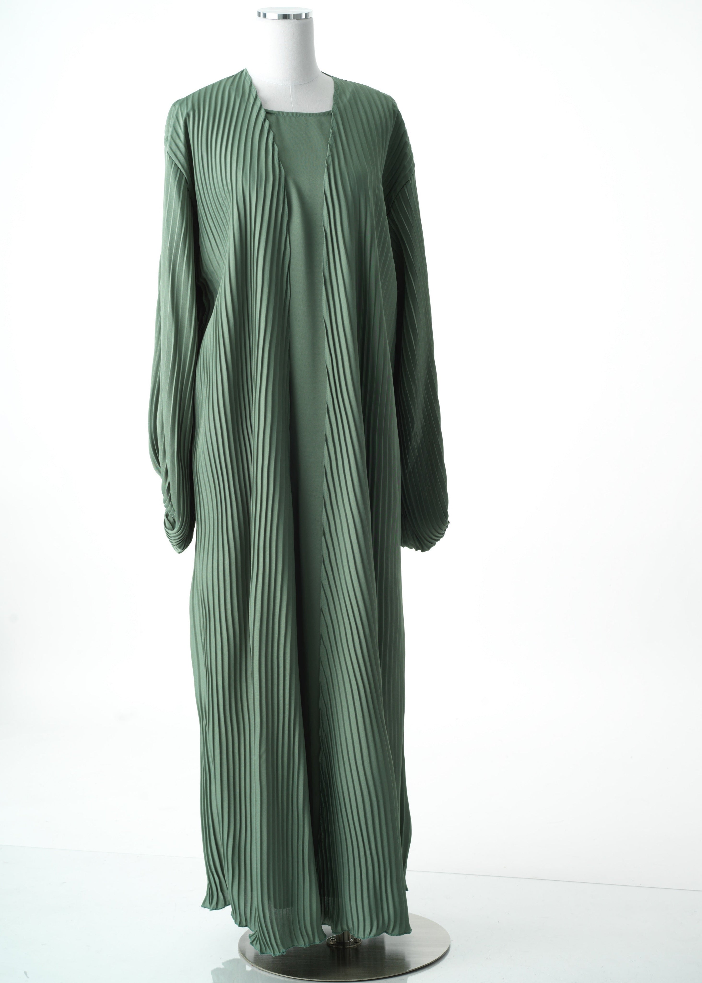Sage mint Pleated boat abaya set Kabayare