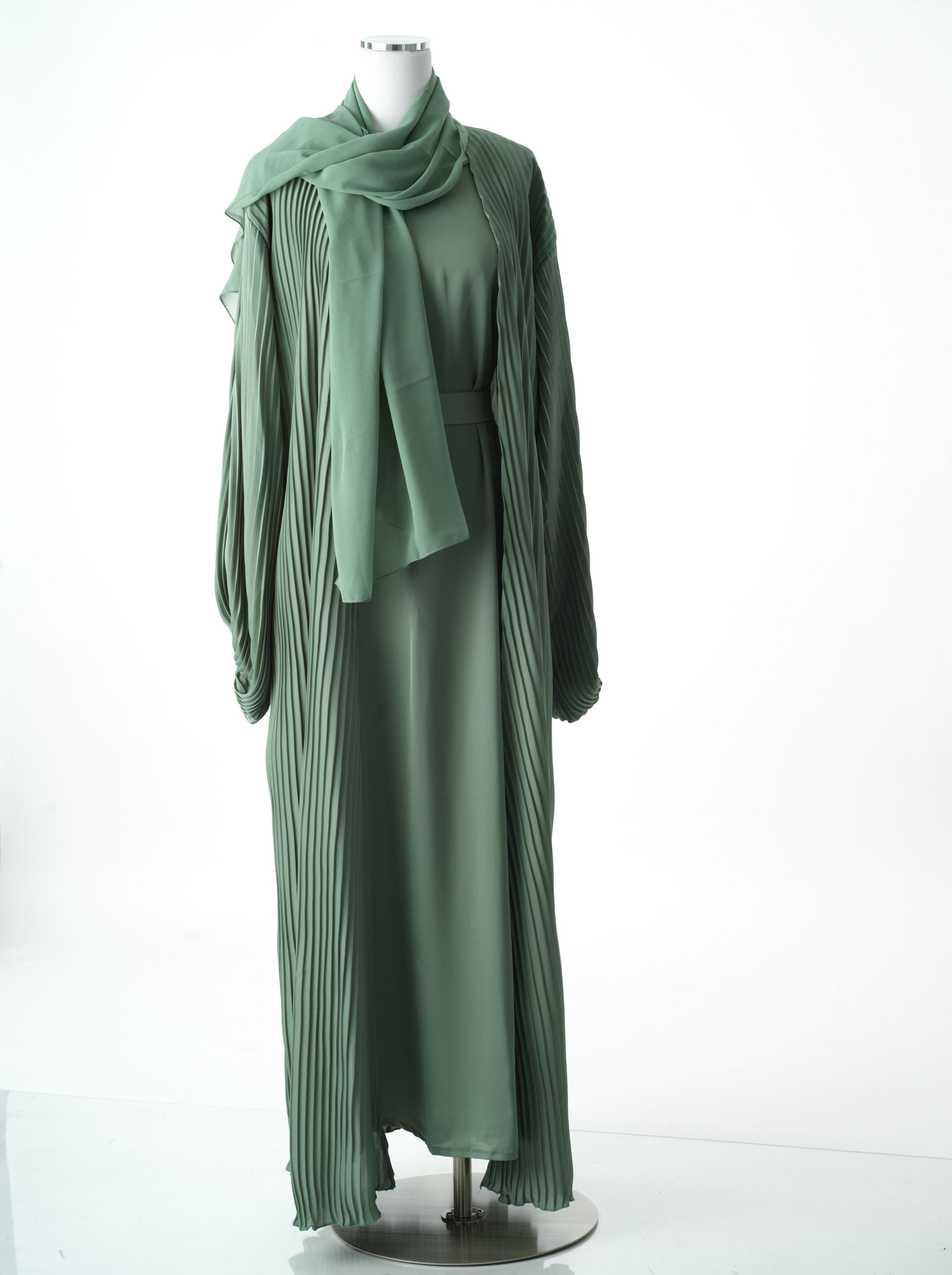 Sage mint Pleated boat abaya set Kabayare