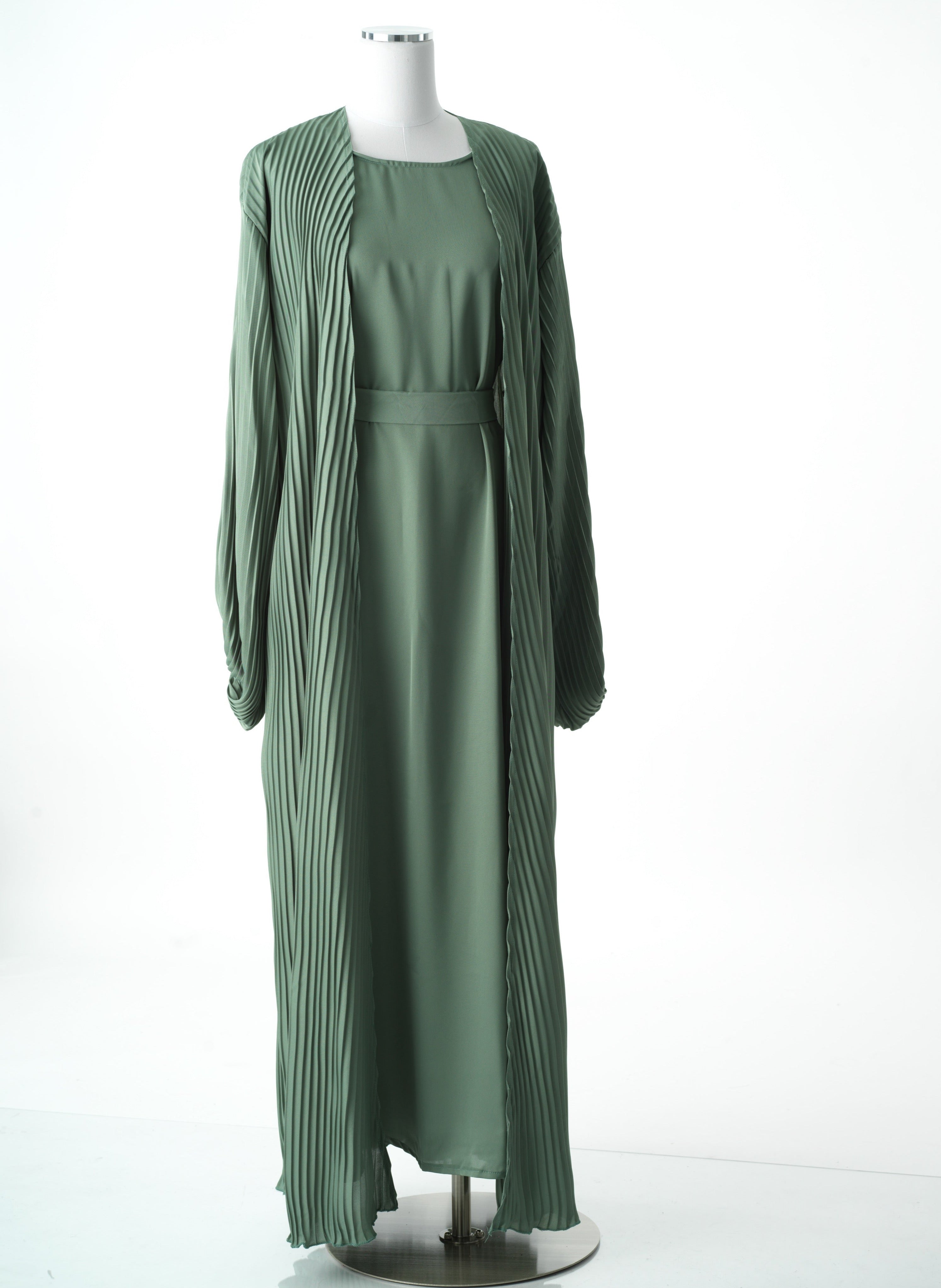 Sage mint Pleated boat abaya set Kabayare