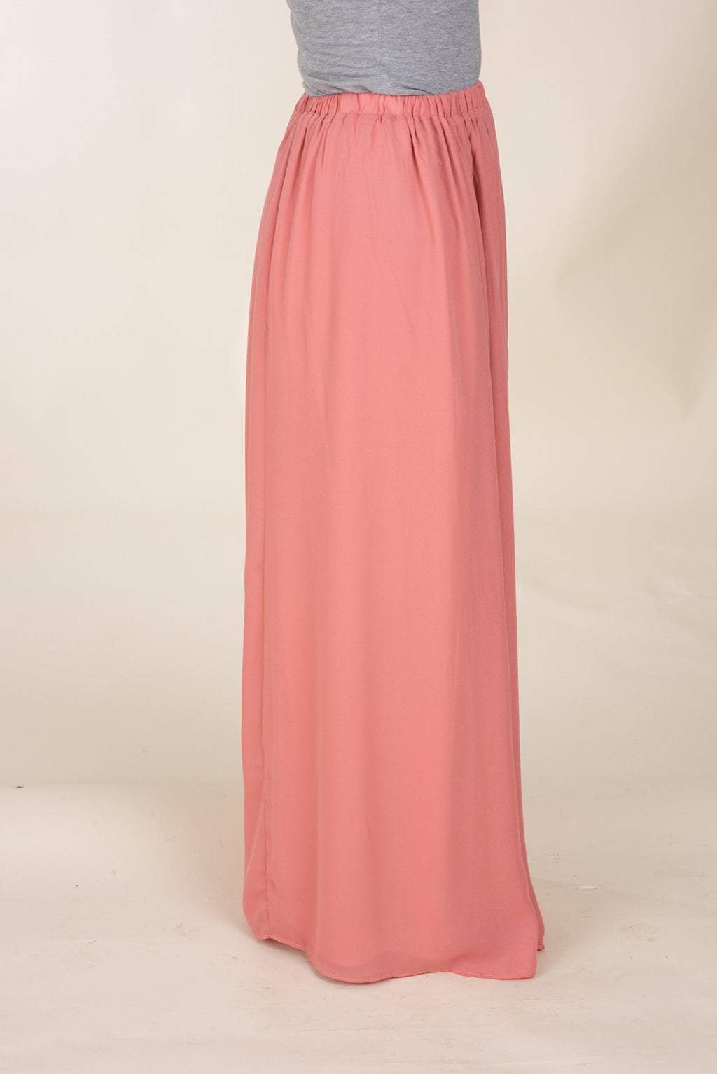 Salmon Basic Crepe Maxi Skirt Kabayare
