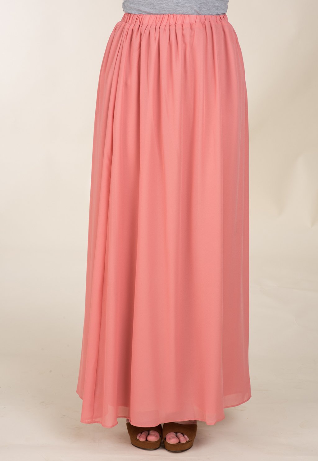 Salmon Basic Crepe Maxi Skirt Kabayare