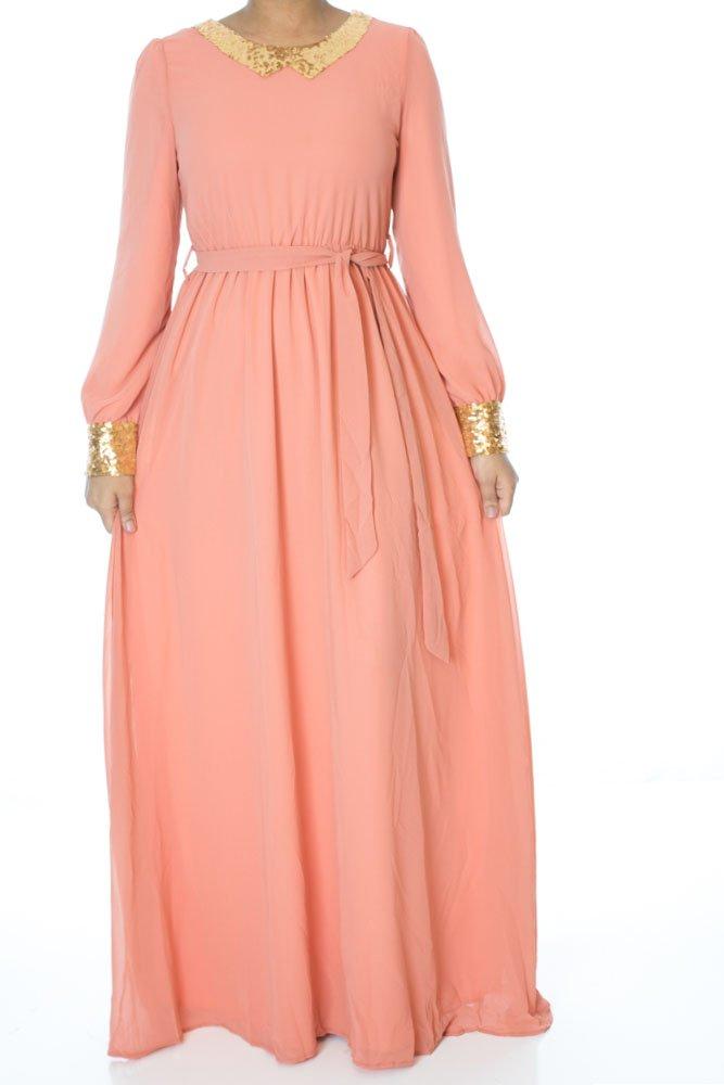 Salmon Sequin Bow maxi dress Kabayare