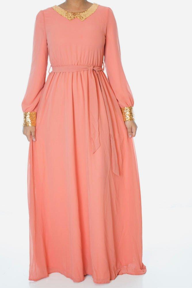 Salmon Sequin Bow maxi dress Kabayare