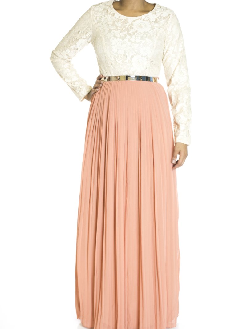 Salmon Vintage pleated dress Kabayare