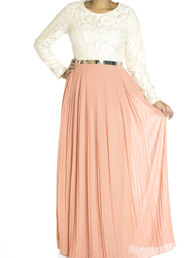 Salmon Vintage pleated dress Kabayare