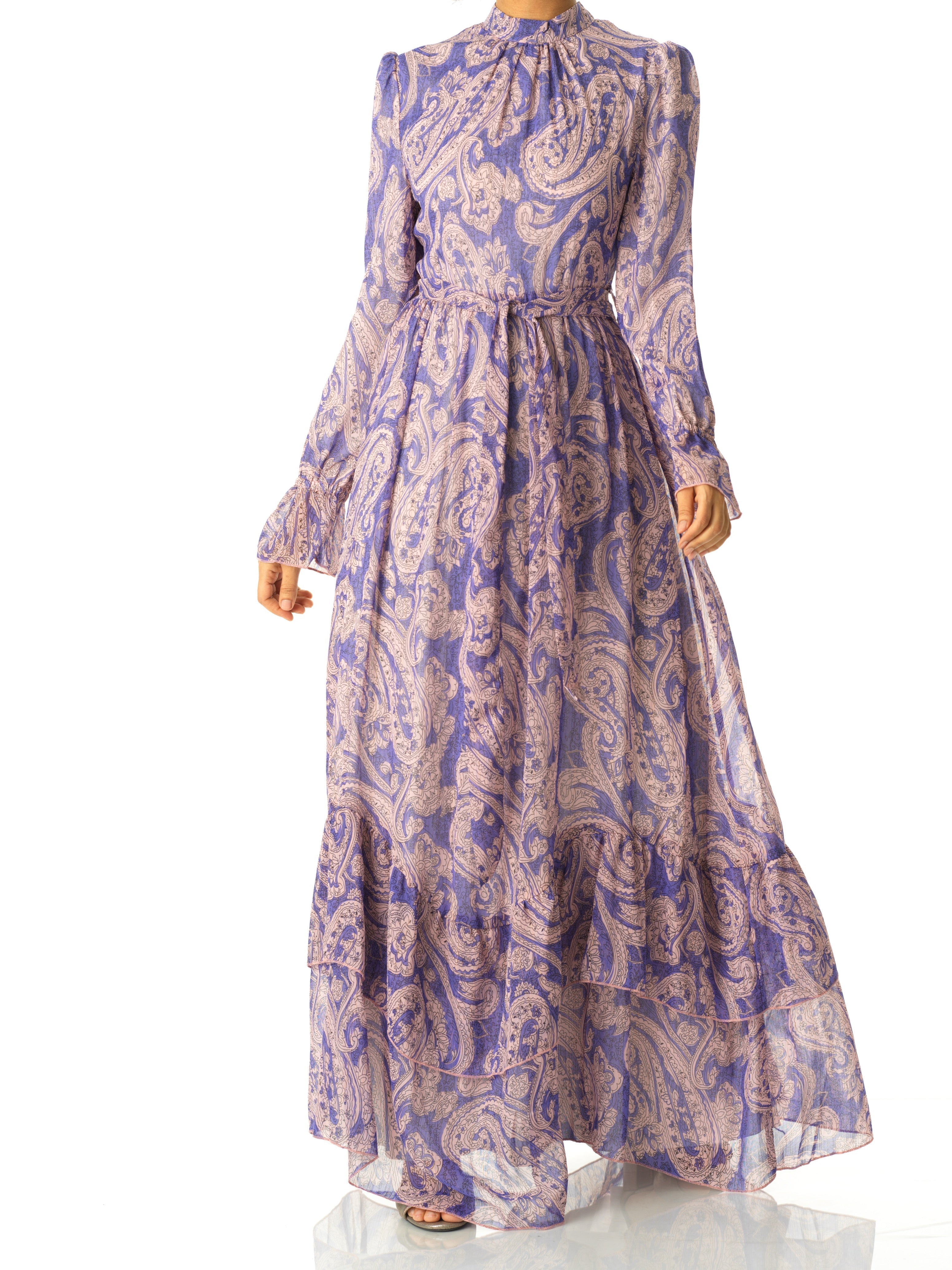 shades of lavender and paisley print modest maxi dress Kabayare