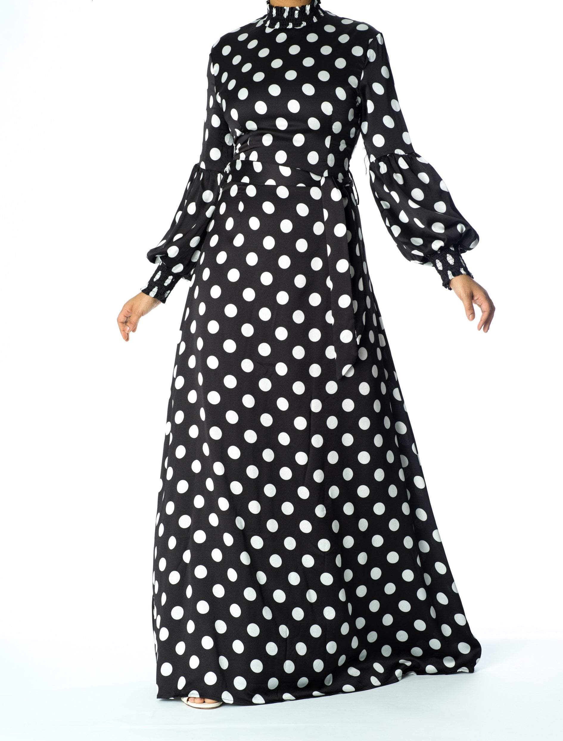 Smocked cuffs Polka Dots Maxi dress Kabayare