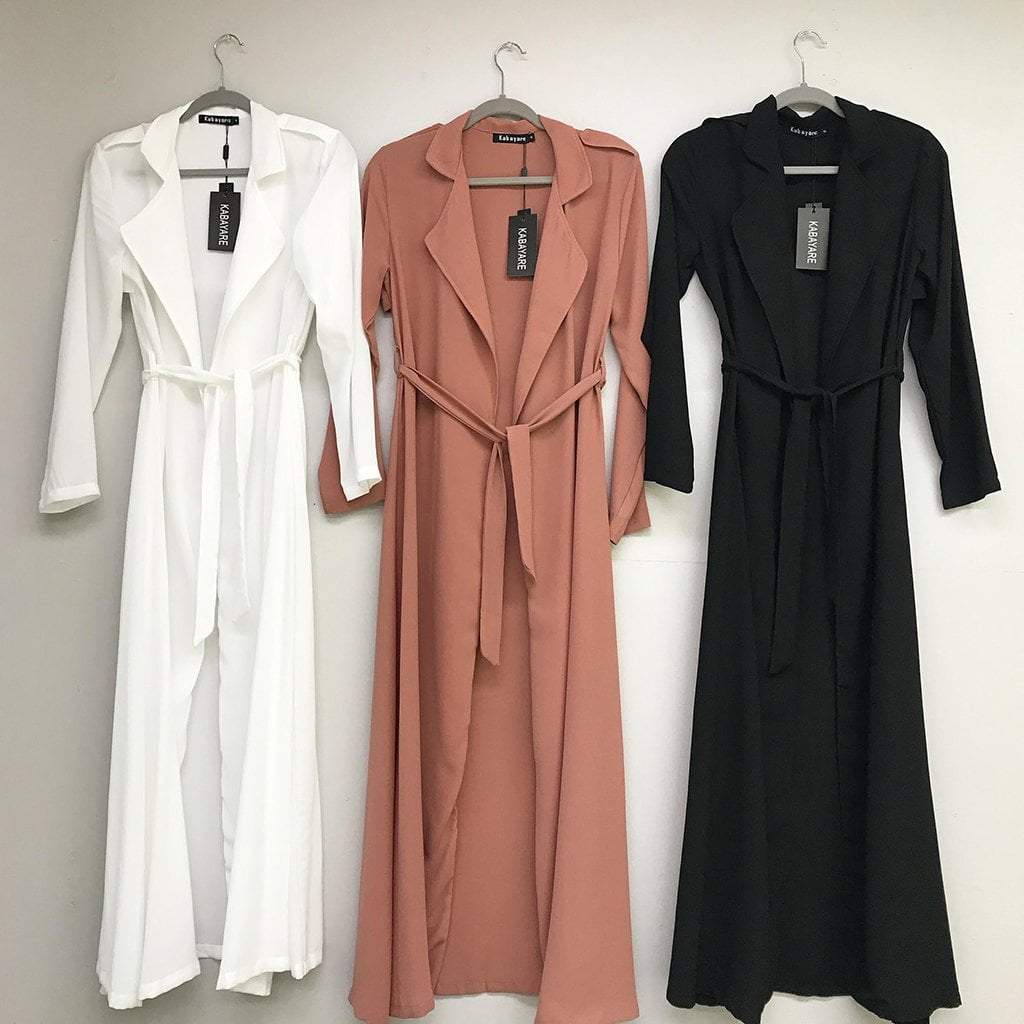 Solid classic Chiffon Maxi Trench Coat Kabayare