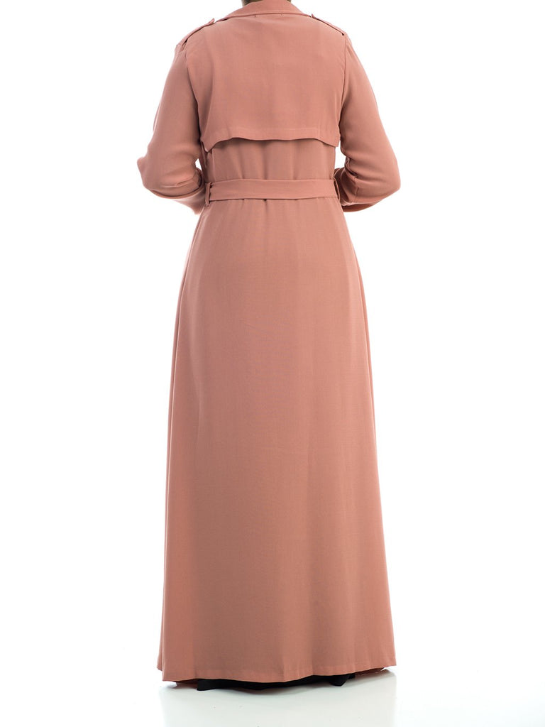 Solid classic Chiffon Maxi Trench Coat Kabayare