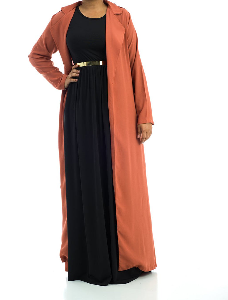 Solid classic Chiffon Maxi Trench Coat Kabayare