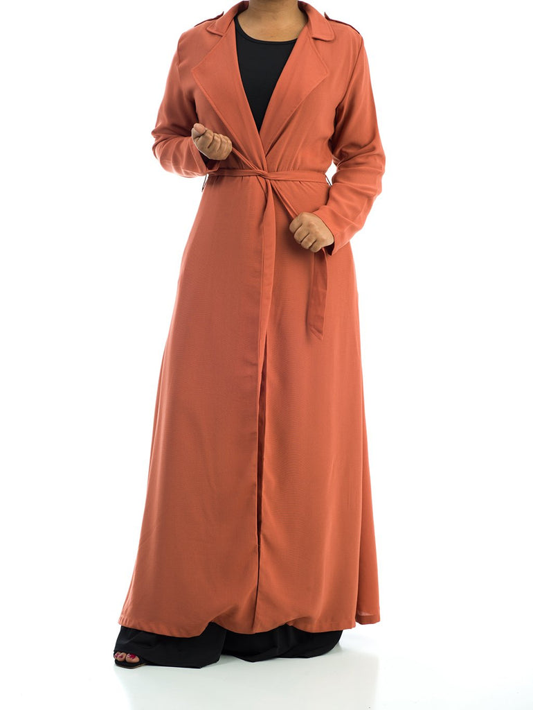 Solid classic Chiffon Maxi Trench Coat Kabayare