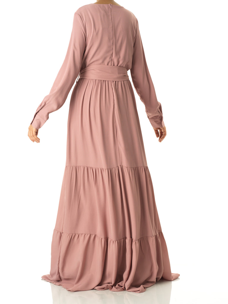 Solid V-neck chiffon tiered maxi dress Kabayare